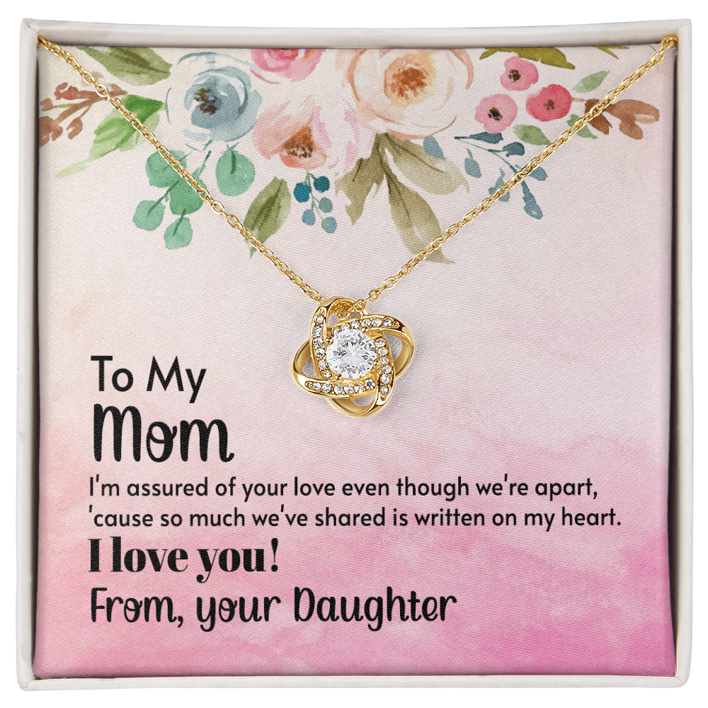 To my mom - Love from your daughter.(I'm assured of your love even though we're apart)
