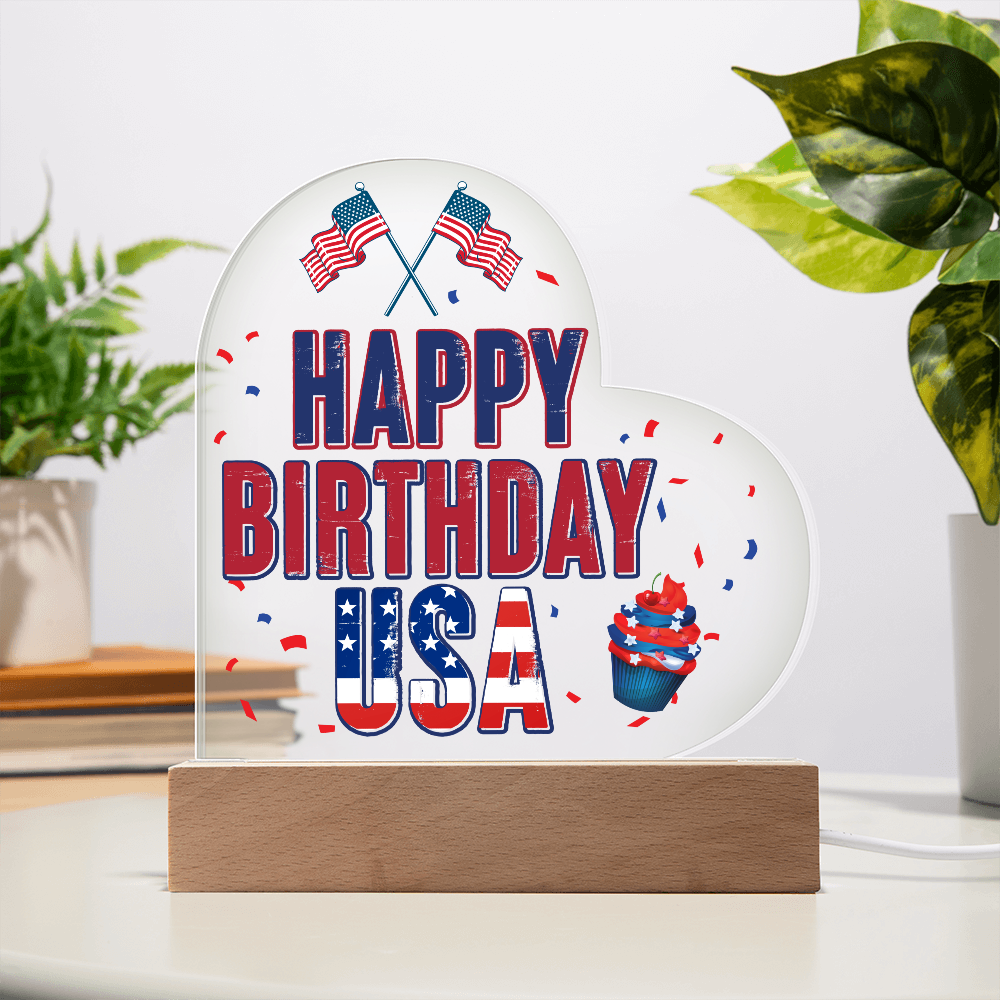 Heart Acrylic Plaque.(HAPPY BIRTHDAY USA)
