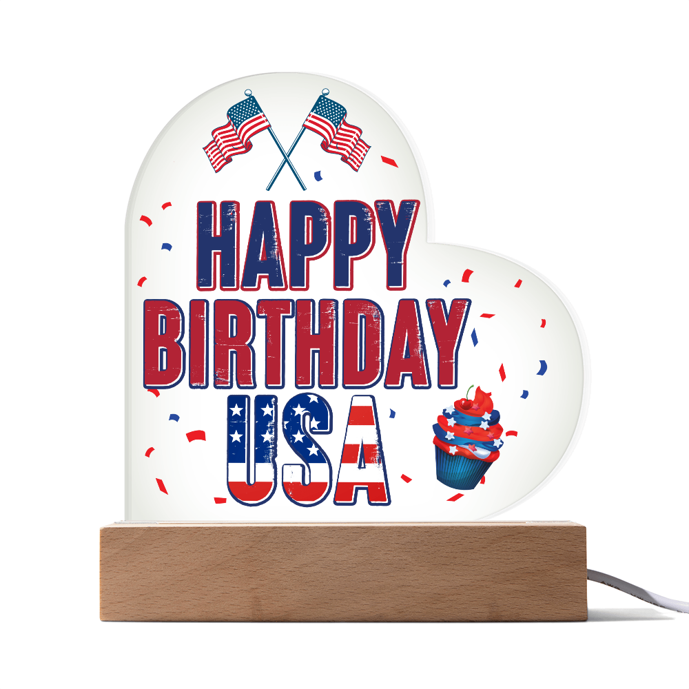 Heart Acrylic Plaque.(HAPPY BIRTHDAY USA)